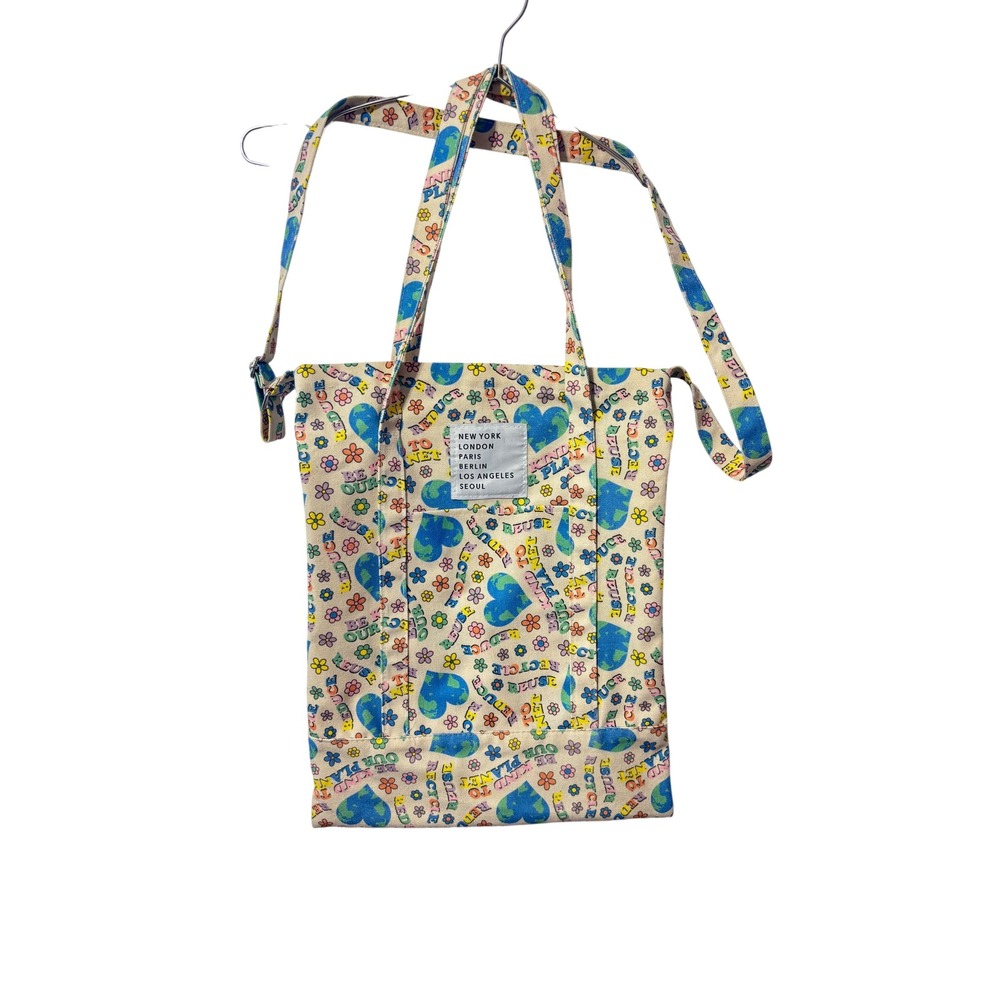 Be Kind to Our Planet Canvas Tote Bag Crossbody Cream Multicolor Eco Friendly